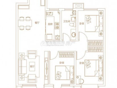 城发长江瑞城3室 2厅 1卫 户型图