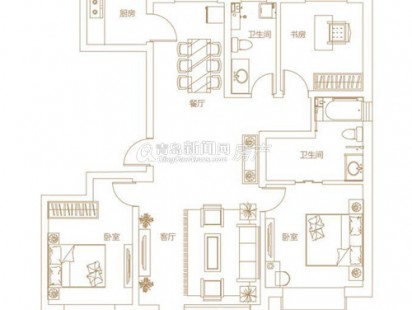 城发长江瑞城3室 2厅 2卫 户型图