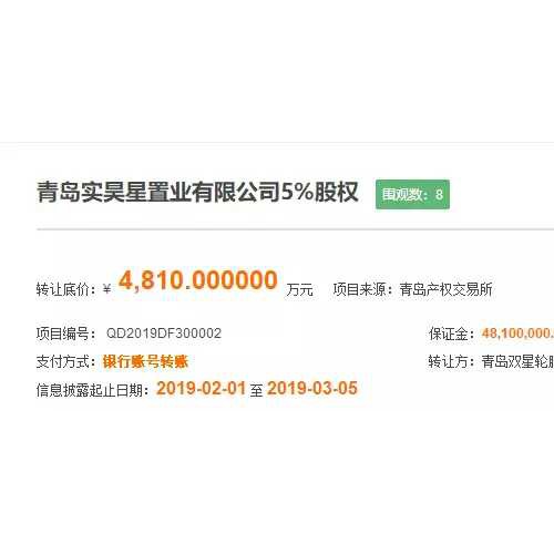 青岛实昊星置业股权转让 双星轮胎退出两河路地块开发