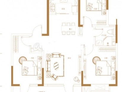 康大开元府3室 2厅 1卫 户型图