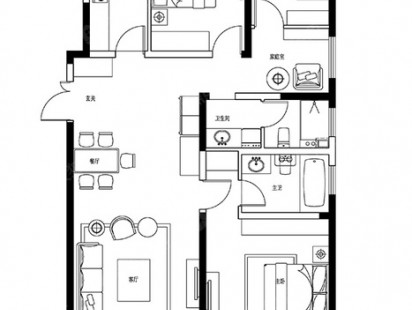 建邦垅锦墅E-3室2厅2卫 户型图